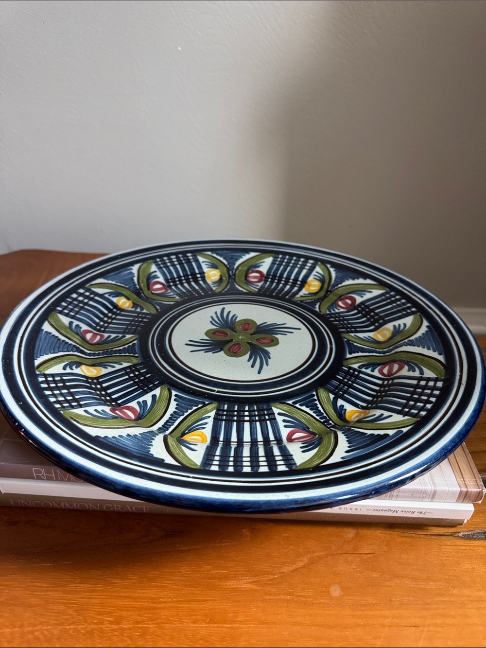 Vintage Hand-Painted Blue Ceramic Decorative Wall Plate